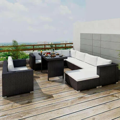 10 Piece Garden Lounge Set with Cushions Poly Rattan Gray