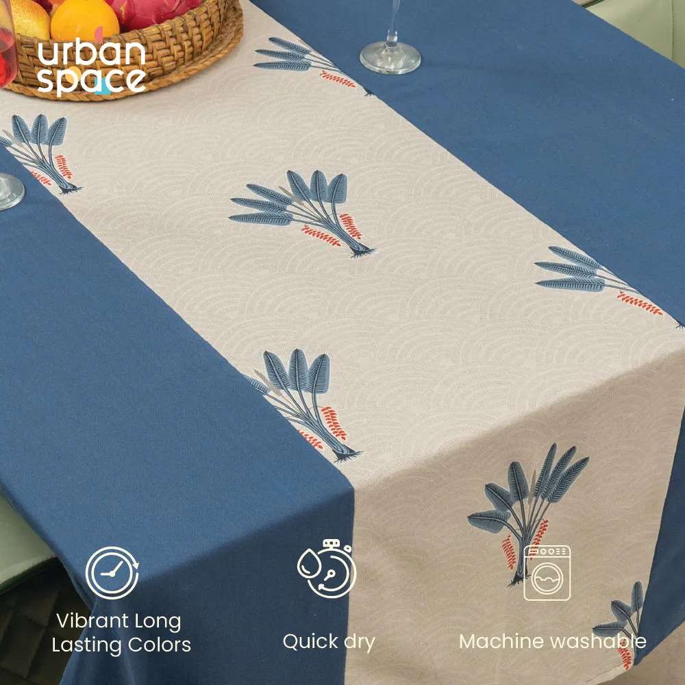 100% Cotton Dining Table Cover, Table Cloth with Panelled design - Palm Lagoon Indigo