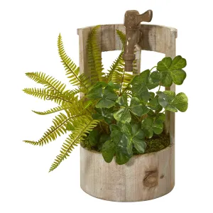 12” Clover and Fern Artificial Plant in Faucet Planter