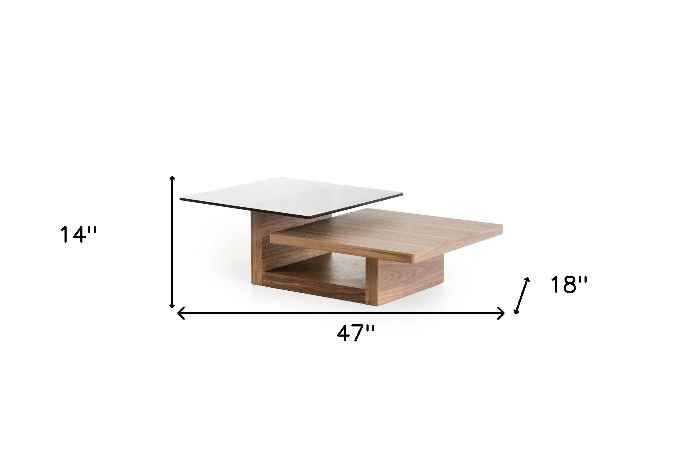 14" Walnut Veneer And Smoked Glass Coffee Table