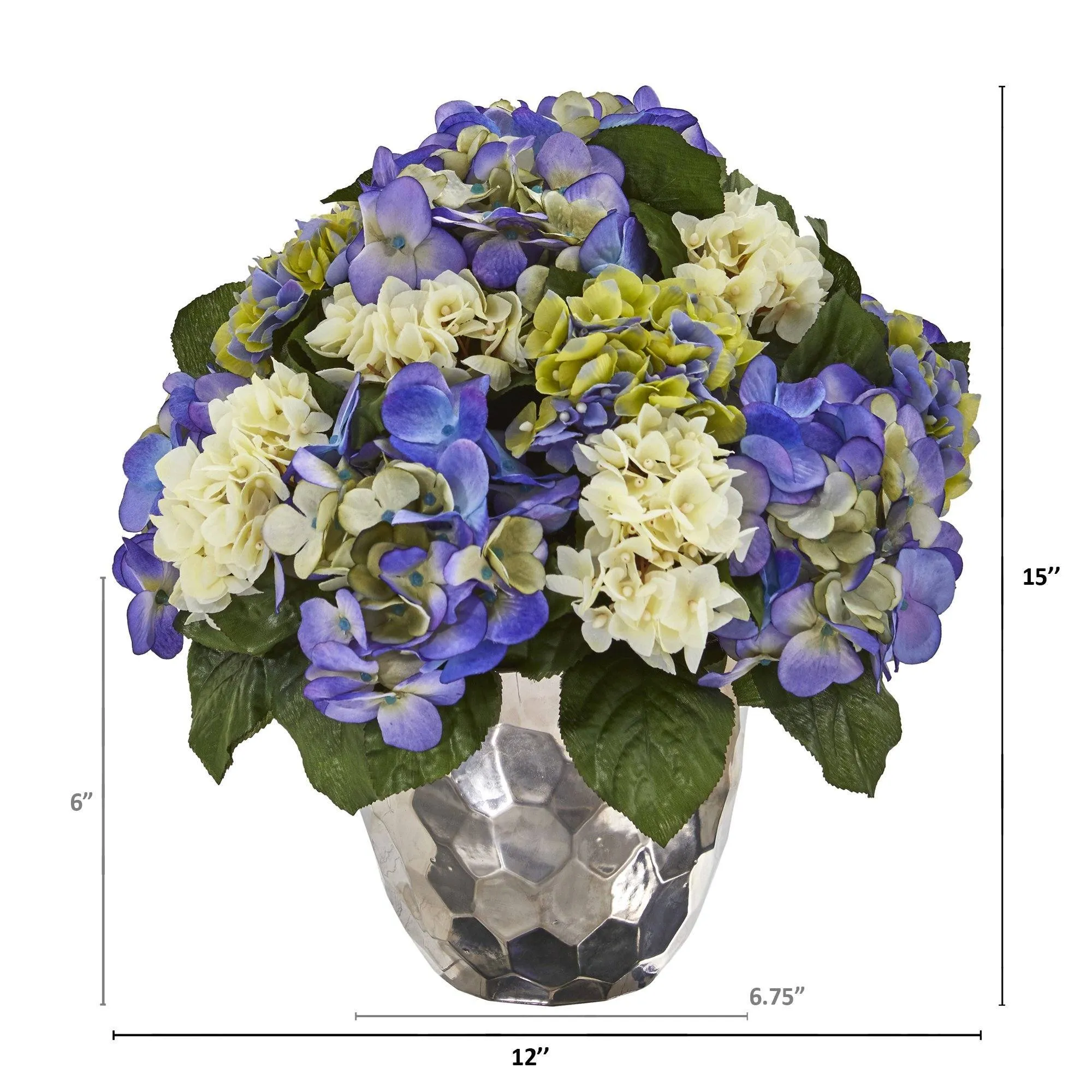 15” Hydrangea Artificial Arrangement in Silver Vase