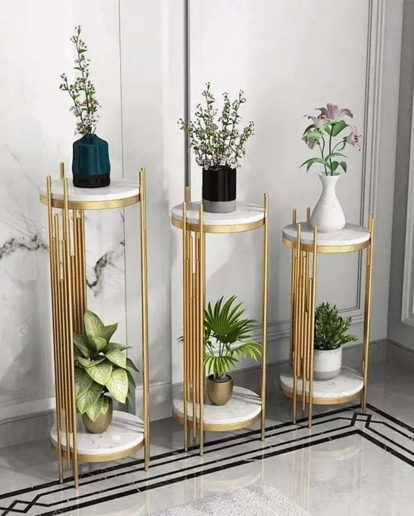 2-Tier Metal Round Top Pot Planter Stands | Set of 3