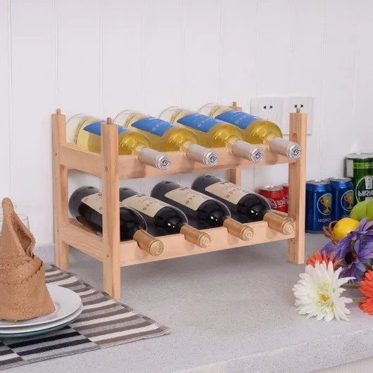 2 Tier Storage 8 Bottle Wood Wine Rack