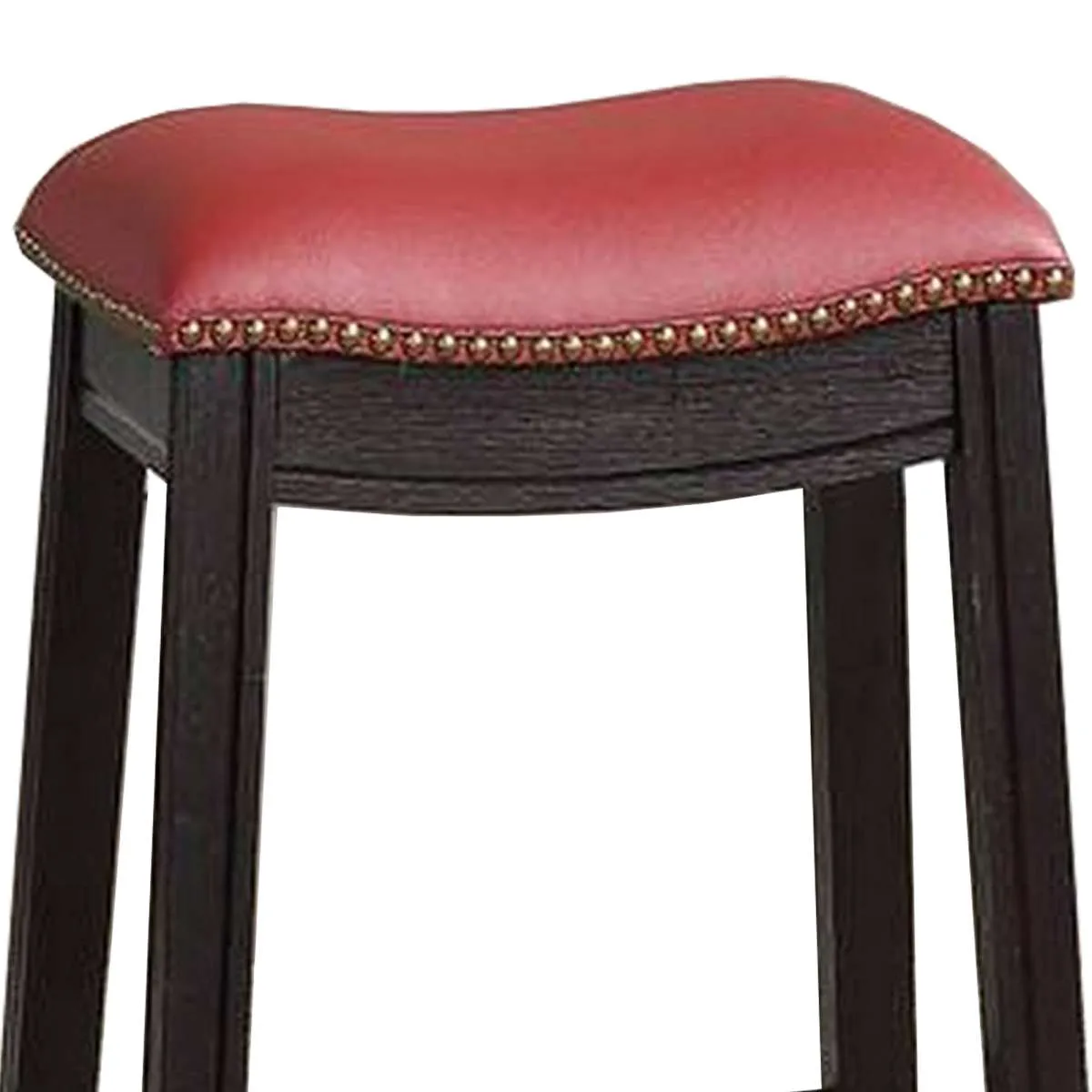 24 Inch Padded Counter Stool With Nailhead Trim, Set Of 2, Brown And Red By Benzara