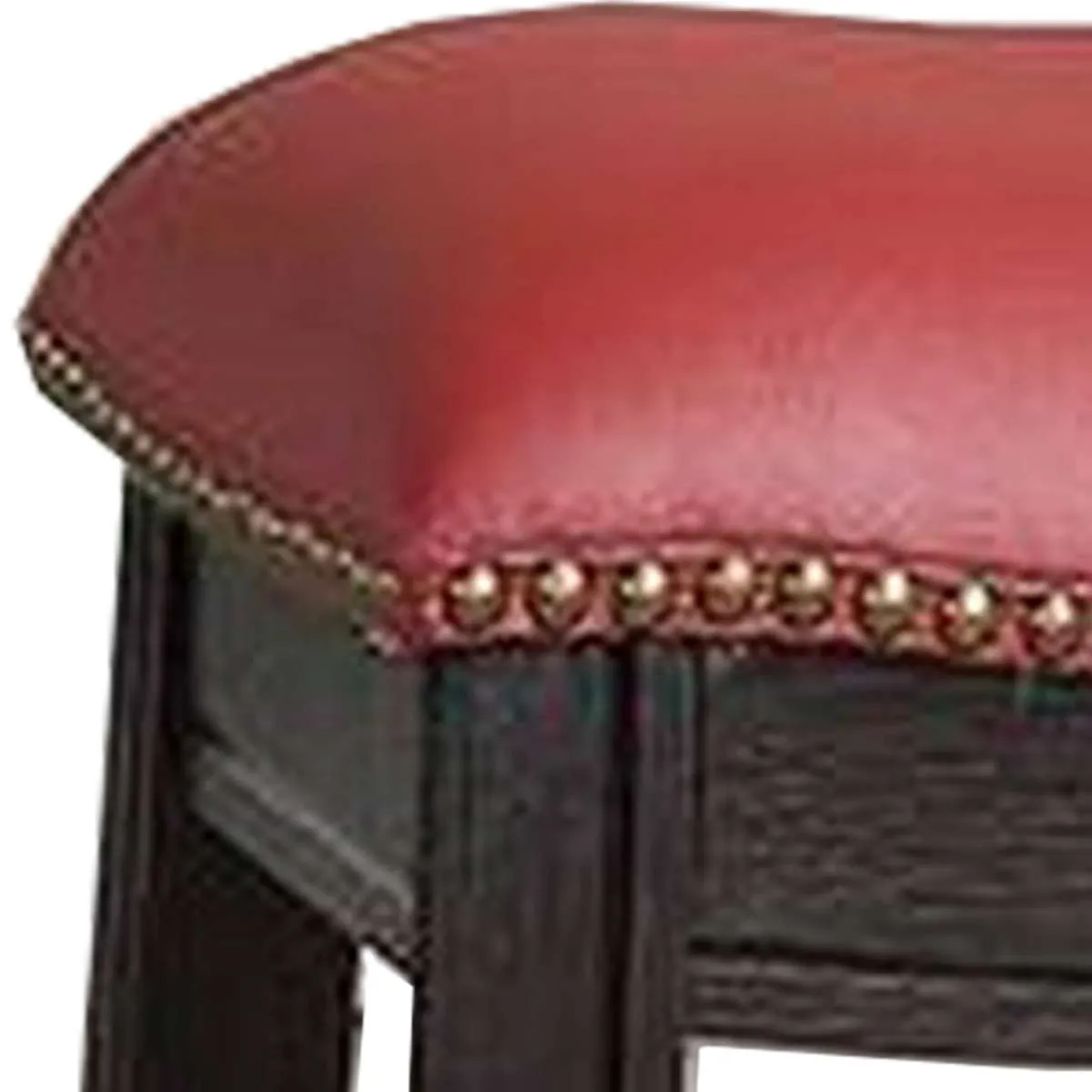 24 Inch Padded Counter Stool With Nailhead Trim, Set Of 2, Brown And Red By Benzara