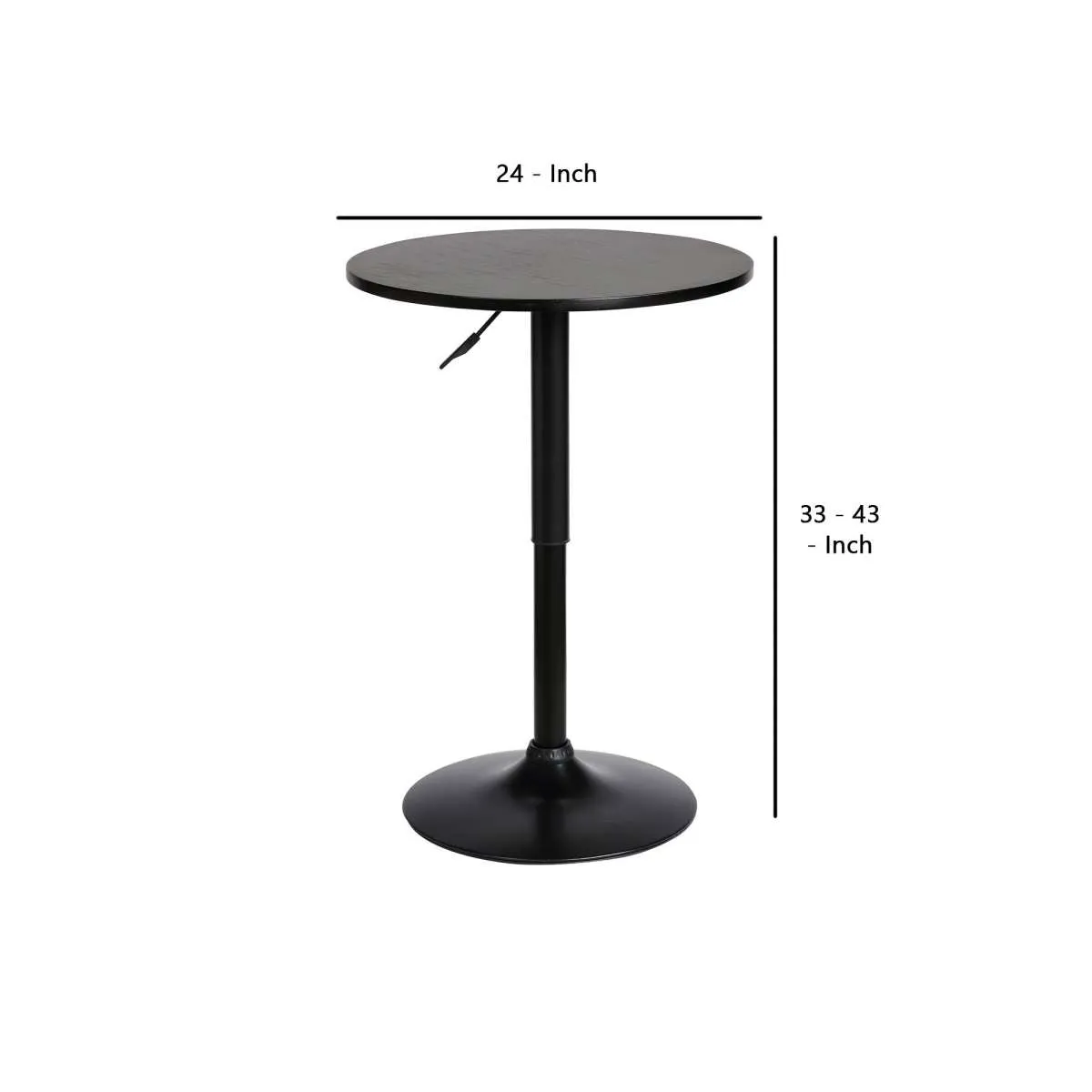 24 Inches Round Adjustable Pub Table With Metal Base, Black By Benzara