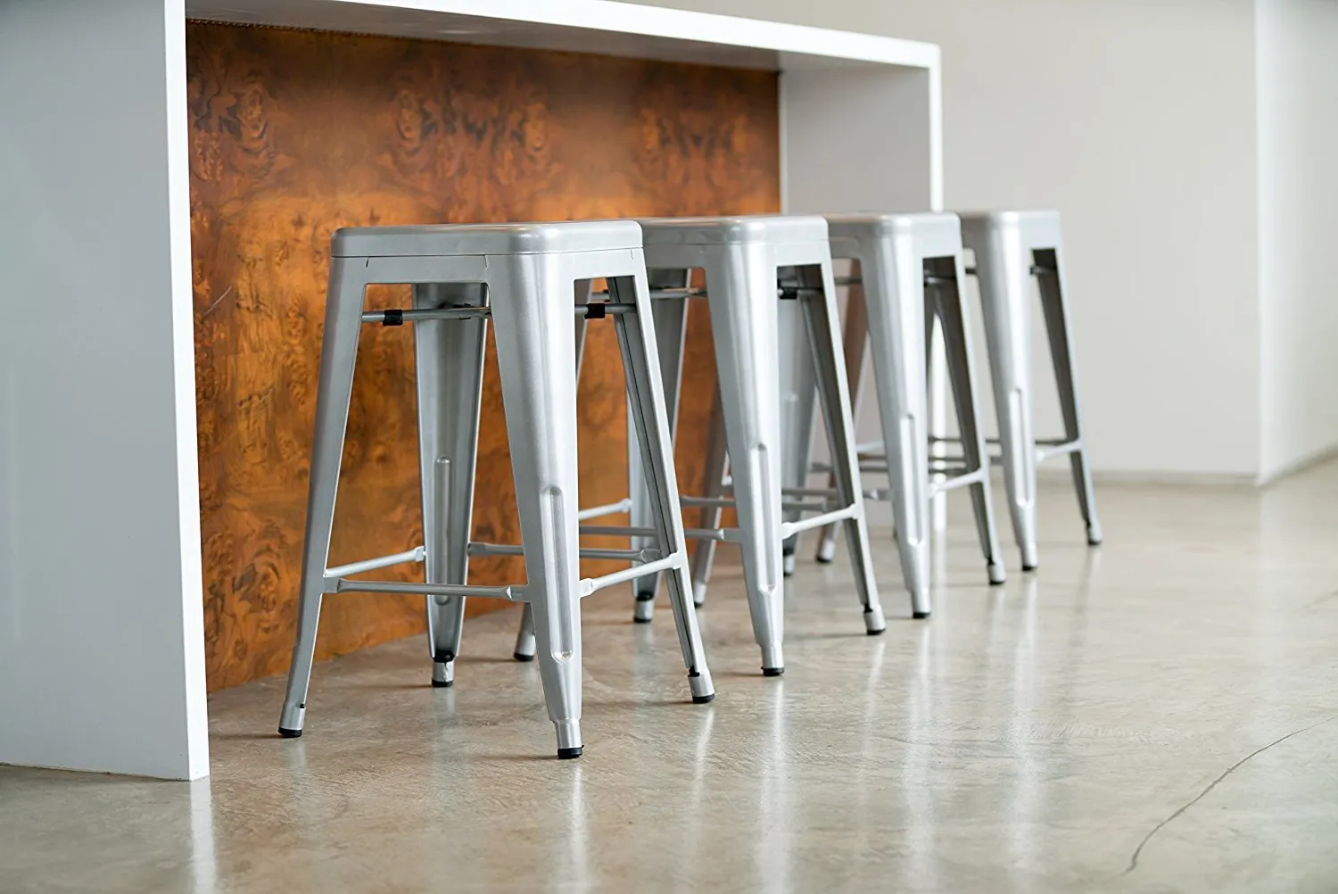 24&rdquo; Counter Height Bar Stools! (SILVER) by UrbanMod, [Set Of 4] Stackable, Indoor/Outdoor, Kitchen Bar Stools,! 330LB Limit, Metal Bar Stools! Industrial, Galvanized Steel, Counter Stools!