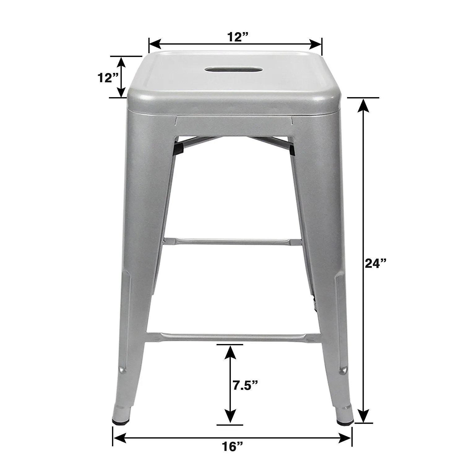 24&rdquo; Counter Height Bar Stools! (SILVER) by UrbanMod, [Set Of 4] Stackable, Indoor/Outdoor, Kitchen Bar Stools,! 330LB Limit, Metal Bar Stools! Industrial, Galvanized Steel, Counter Stools!