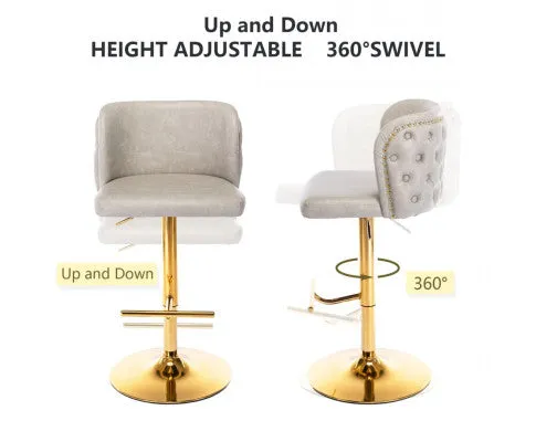 2x Faux Leather Golden Base Swivel Bar Stools- Beige