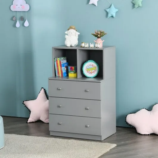 3 Drawer Dresser with Cubbies Storage Chest for Bedroom Living Room-Gray