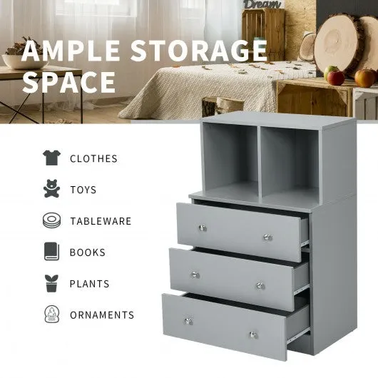 3 Drawer Dresser with Cubbies Storage Chest for Bedroom Living Room-Gray