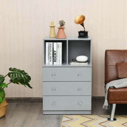 3 Drawer Dresser with Cubbies Storage Chest for Bedroom Living Room-Gray