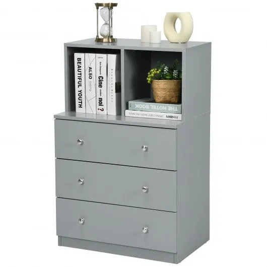 3 Drawer Dresser with Cubbies Storage Chest for Bedroom Living Room-Gray