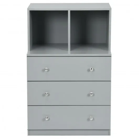 3 Drawer Dresser with Cubbies Storage Chest for Bedroom Living Room-Gray