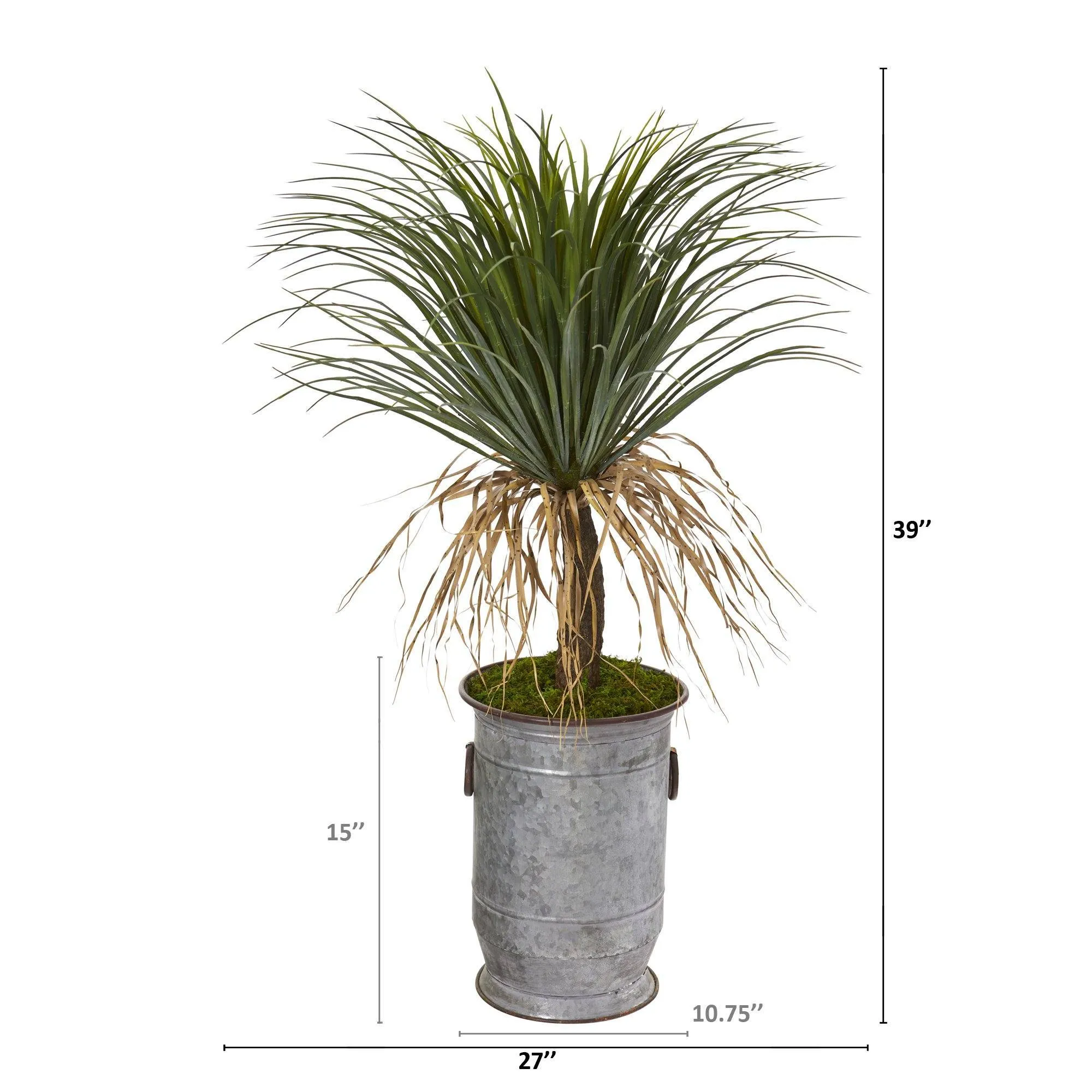 39” Pony Tail Palm Artificial Plant in Vintage Metal Planter