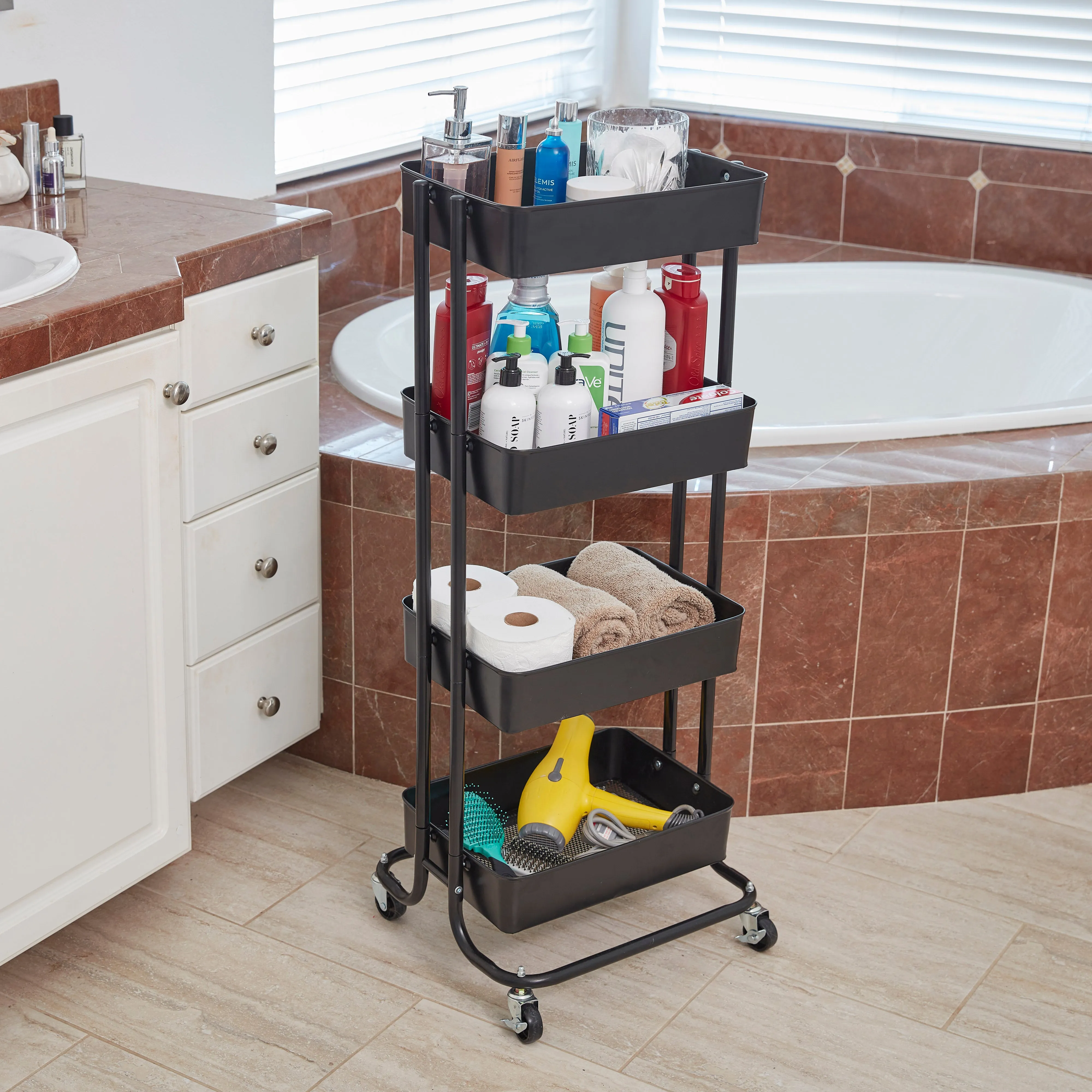 4-Tier Metal Rolling Utility Cart, Mobile Storage Organizer