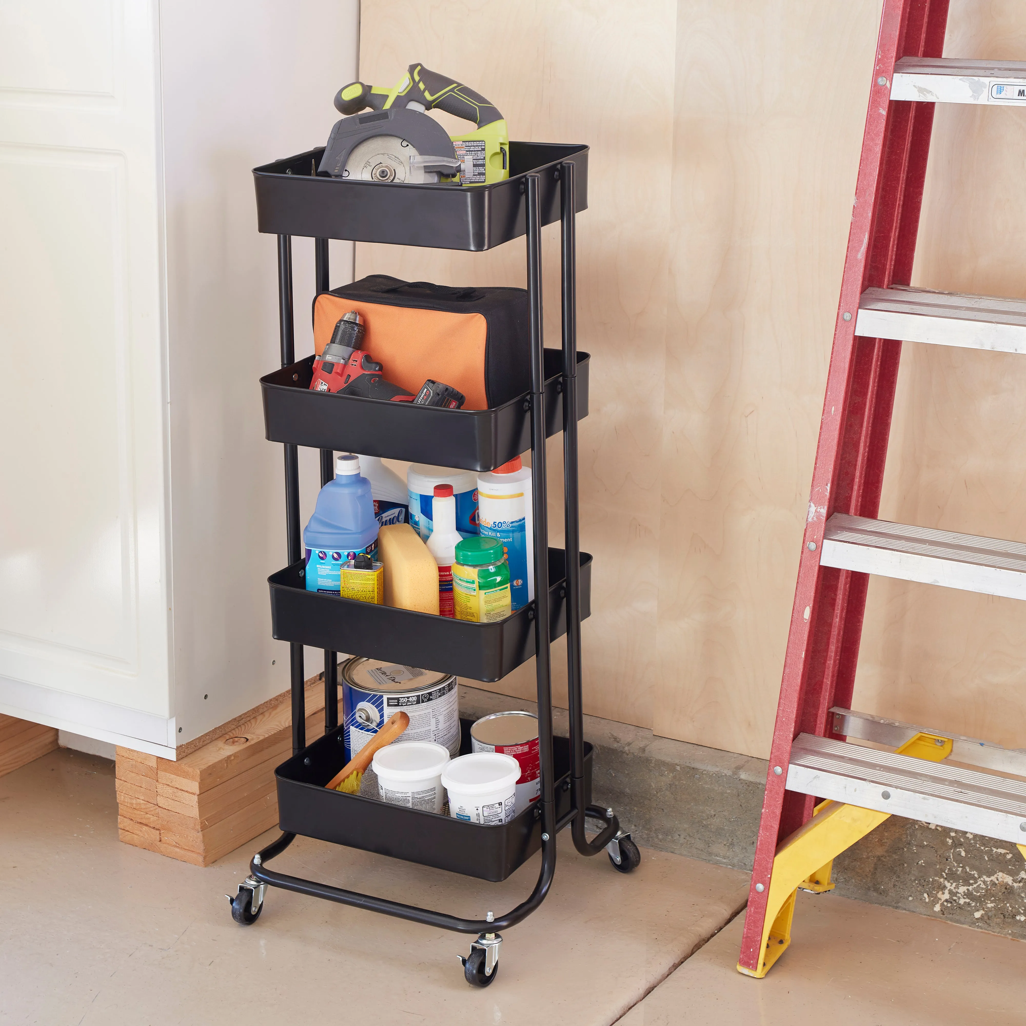 4-Tier Metal Rolling Utility Cart, Mobile Storage Organizer