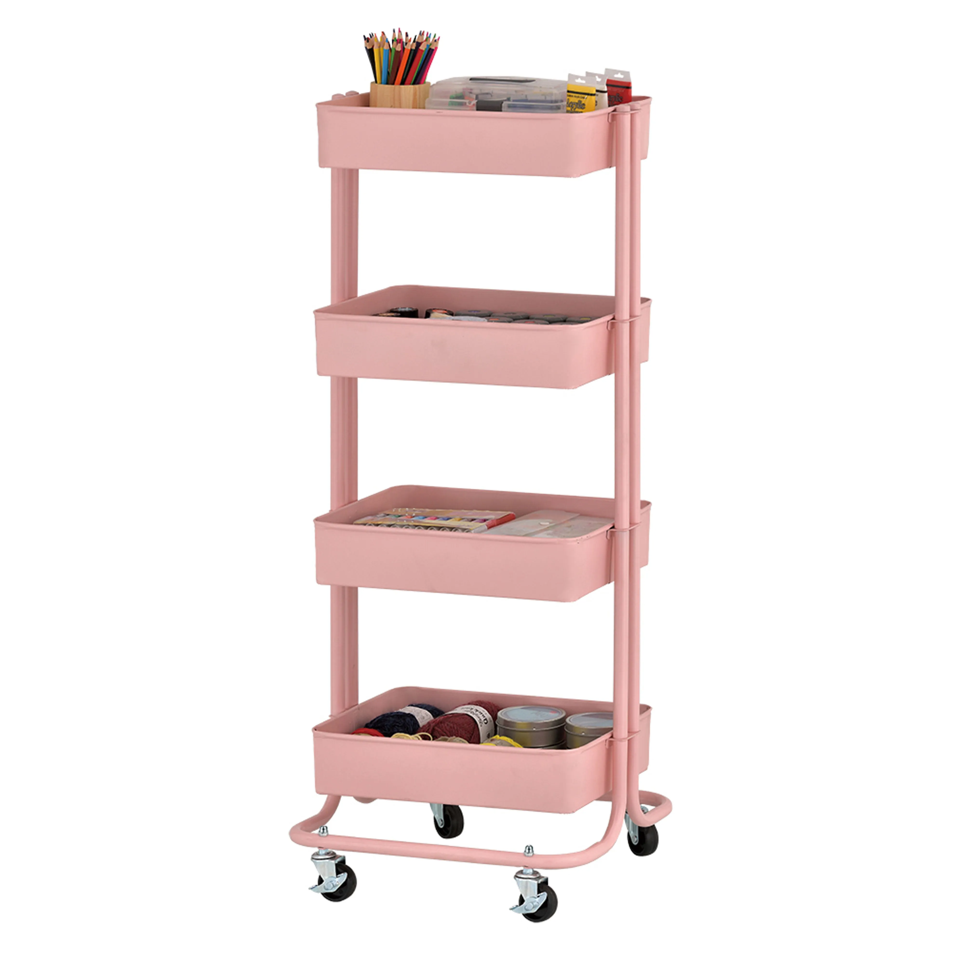 4-Tier Metal Rolling Utility Cart, Mobile Storage Organizer