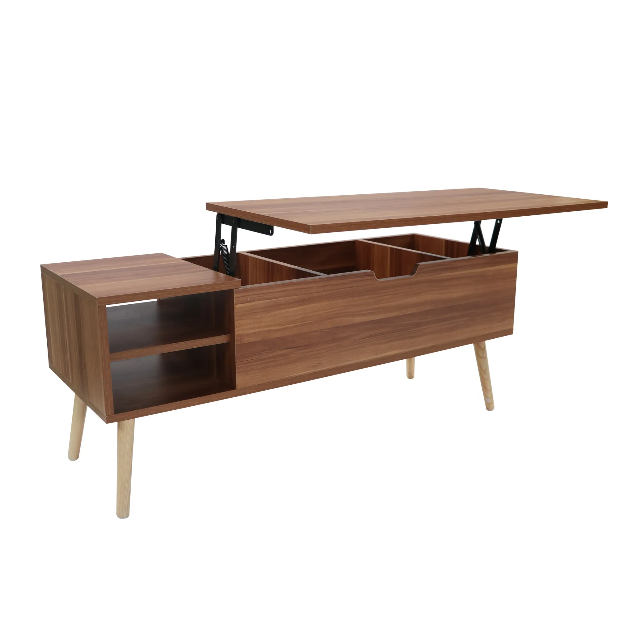 43.3" Lift Top Coffee Table with Hidden Compartment and Adjustable Storage Shelf Wood Dinning Table (Brown)