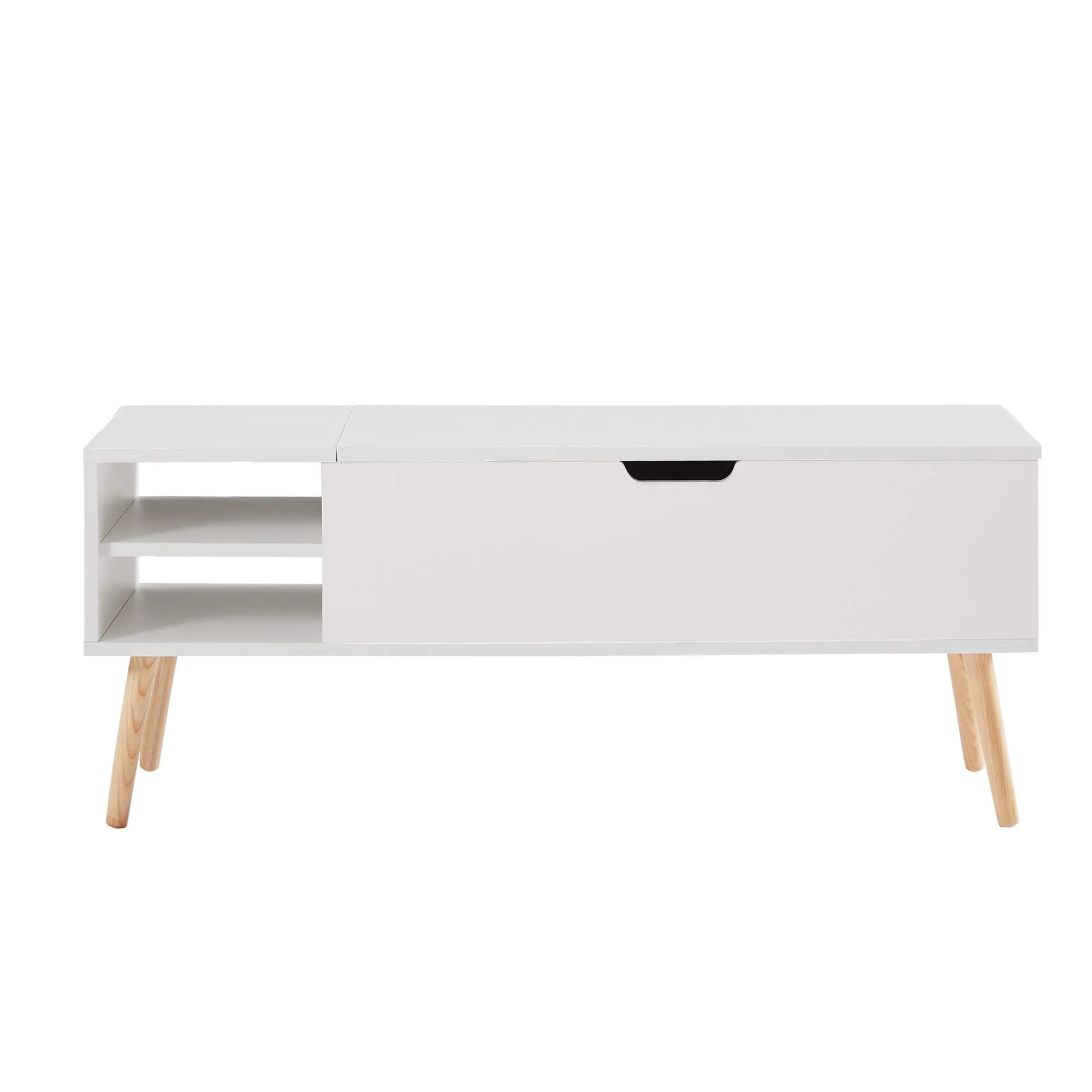 43.3" Lift Top Coffee Table with Hidden Compartment and Adjustable Storage Shelf Wood Dinning Table (White)