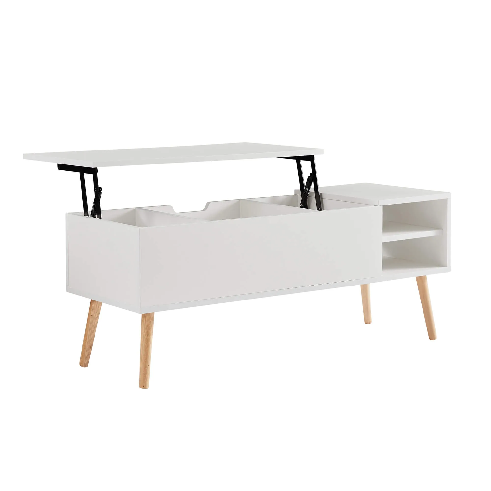 43.3" Lift Top Coffee Table with Hidden Compartment and Adjustable Storage Shelf Wood Dinning Table (White)