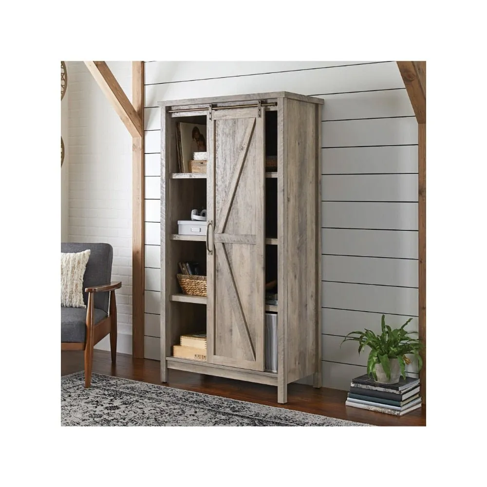 66" Modern Farmhouse Bookcase Cabinet with Rustic Gray Finish