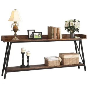 70.87" Rustic Industrial Console Table, Brown and Black, for Living Room or Entryway