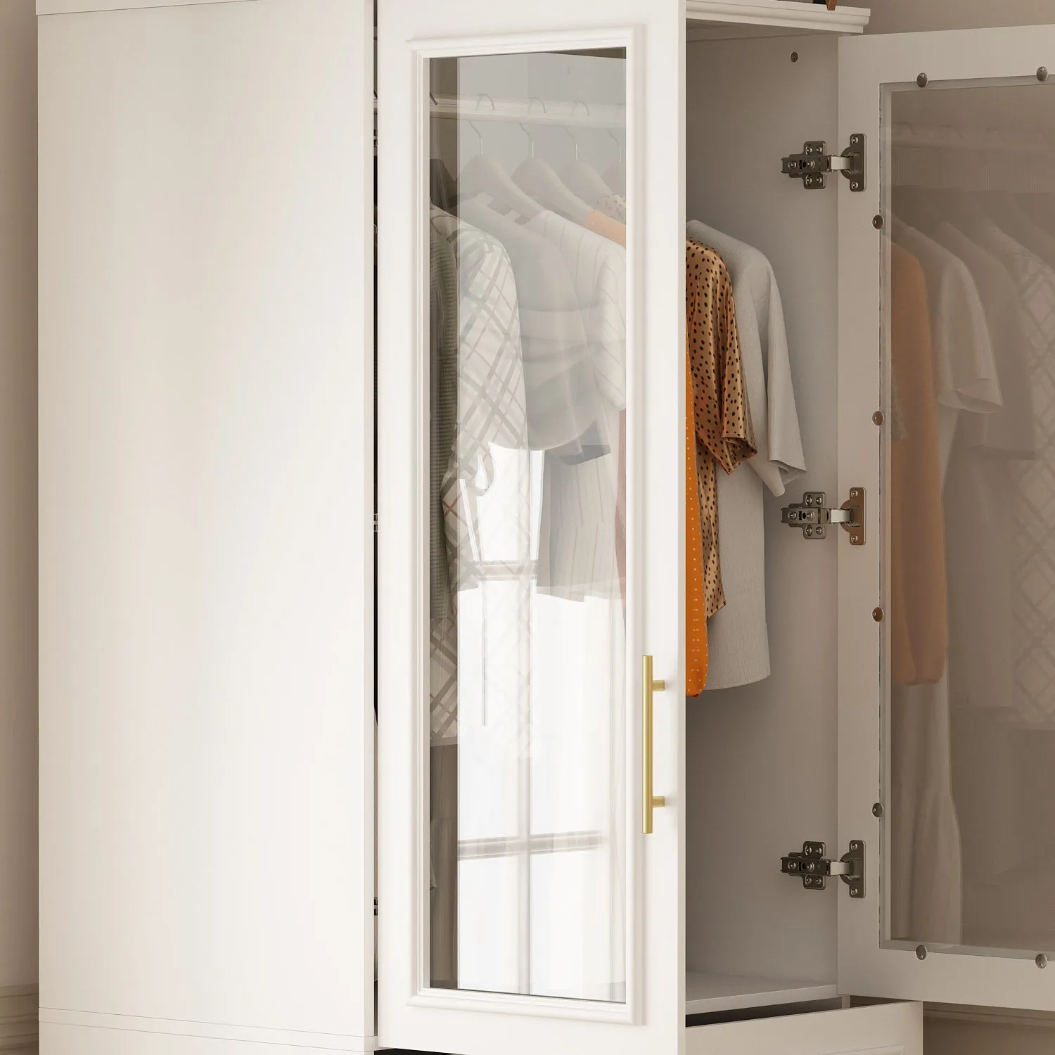 74.8" Large Modular Wardrobe with Glass Doors and Drawers