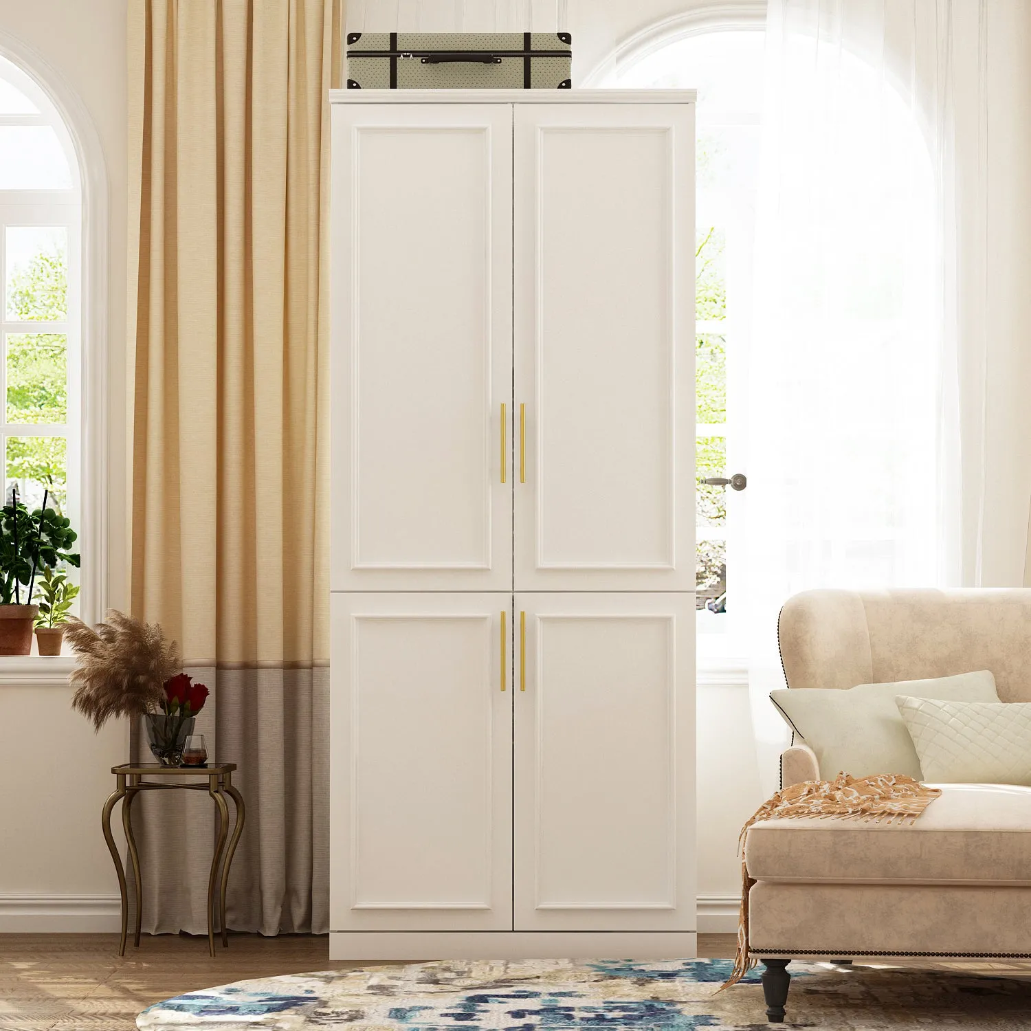 74.8" Large Modular Wardrobe with Glass Doors and Drawers