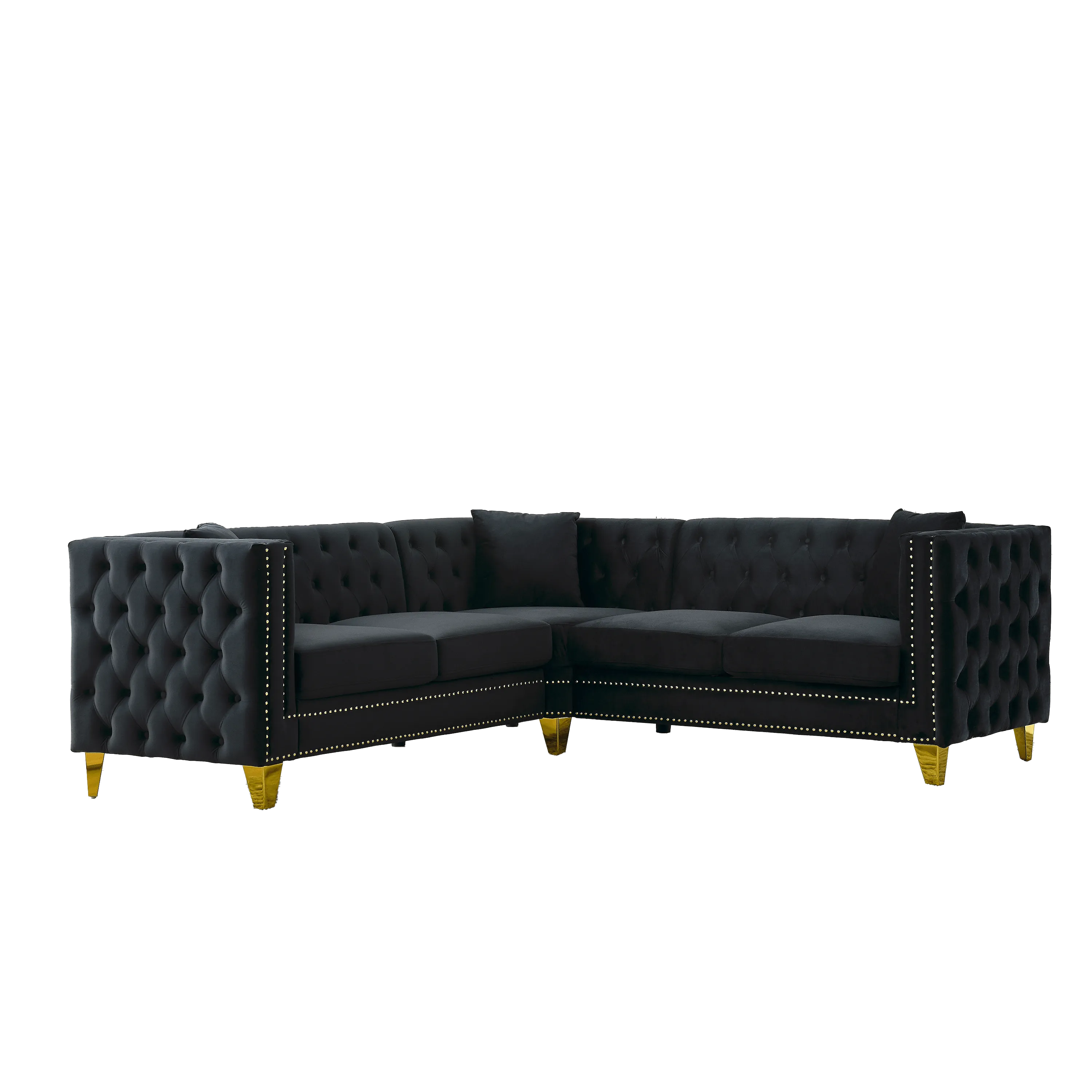 82.2" Velvet L-Shaped Corner Sofa, 5-Seater Sectional with 3 Cushions for Living Room or Office