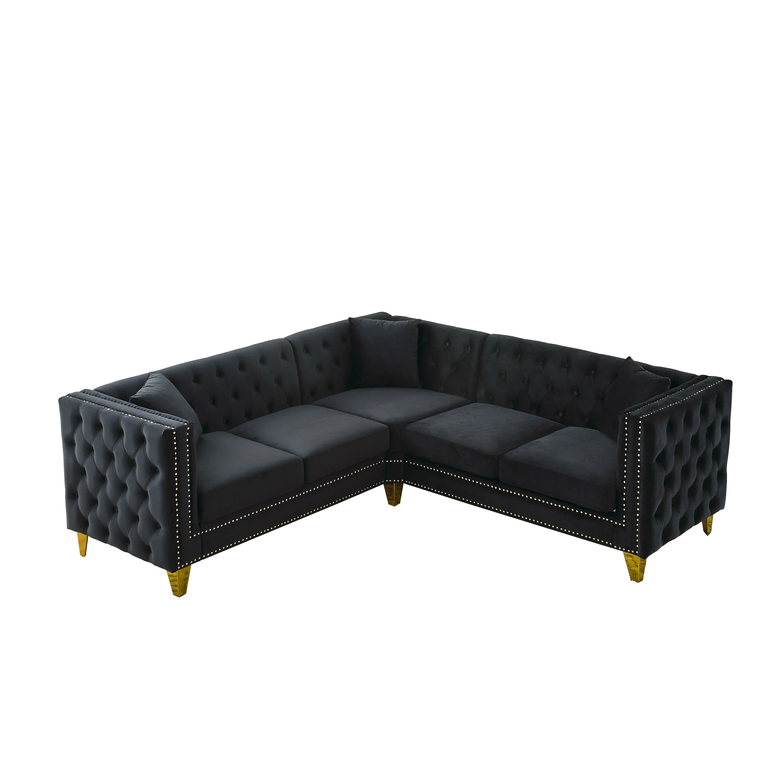 82.2" Velvet L-Shaped Corner Sofa, 5-Seater Sectional with 3 Cushions for Living Room or Office