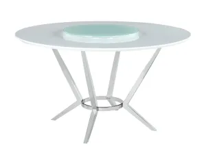 Abby Round Dining Table with Lazy Susan White and Chrome