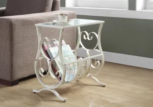 Accent Table - Antique White Metal With Tempered Glass