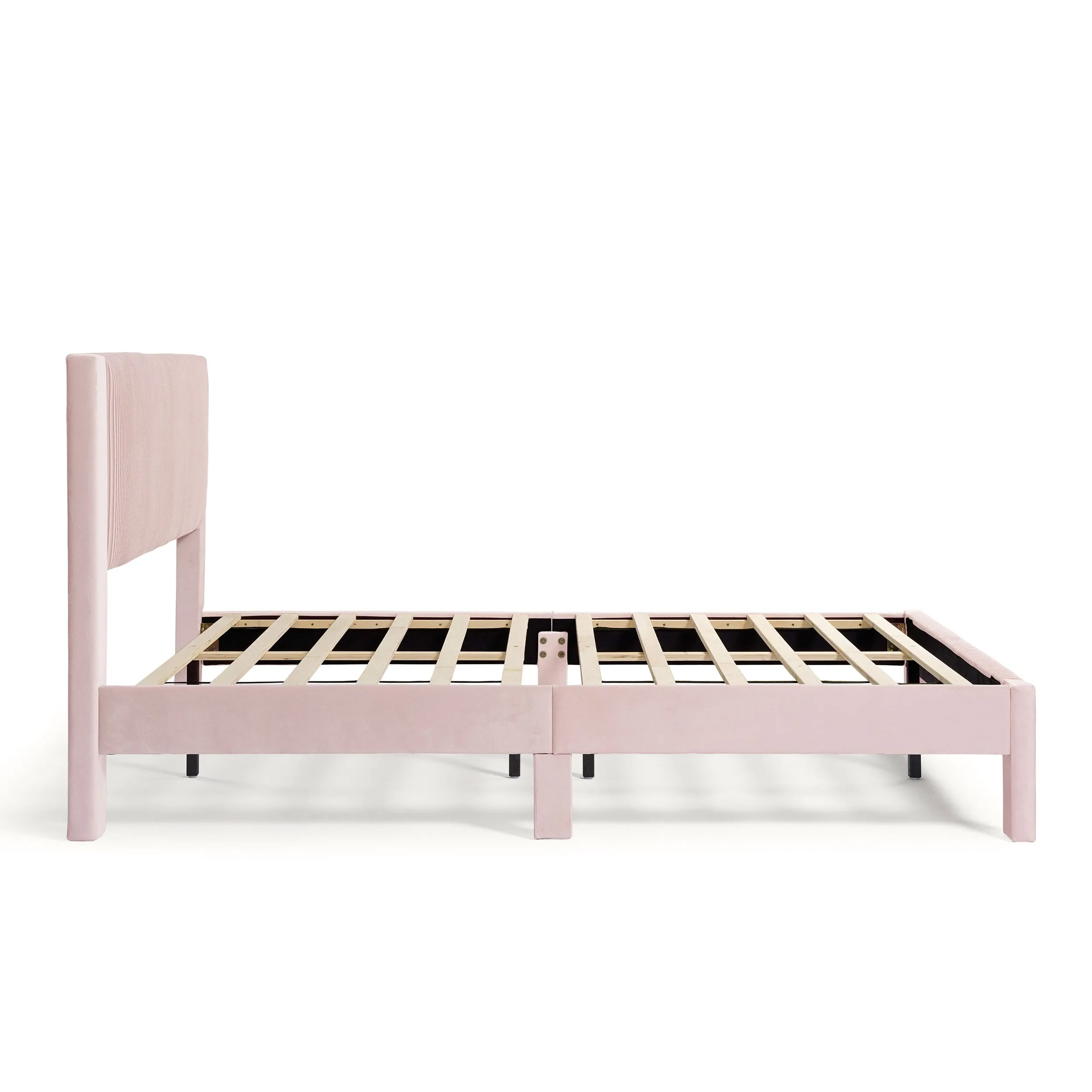 Alyssa Modern Velvet Upholstered Platform Bed with Channel Headboard and Wooden Slats