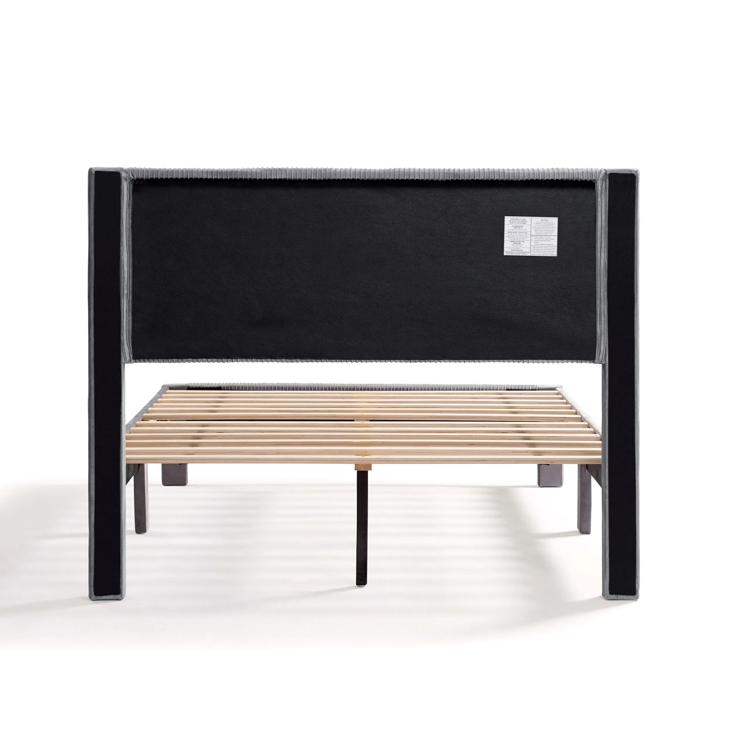 Alyssa Modern Velvet Upholstered Platform Bed with Channel Headboard and Wooden Slats