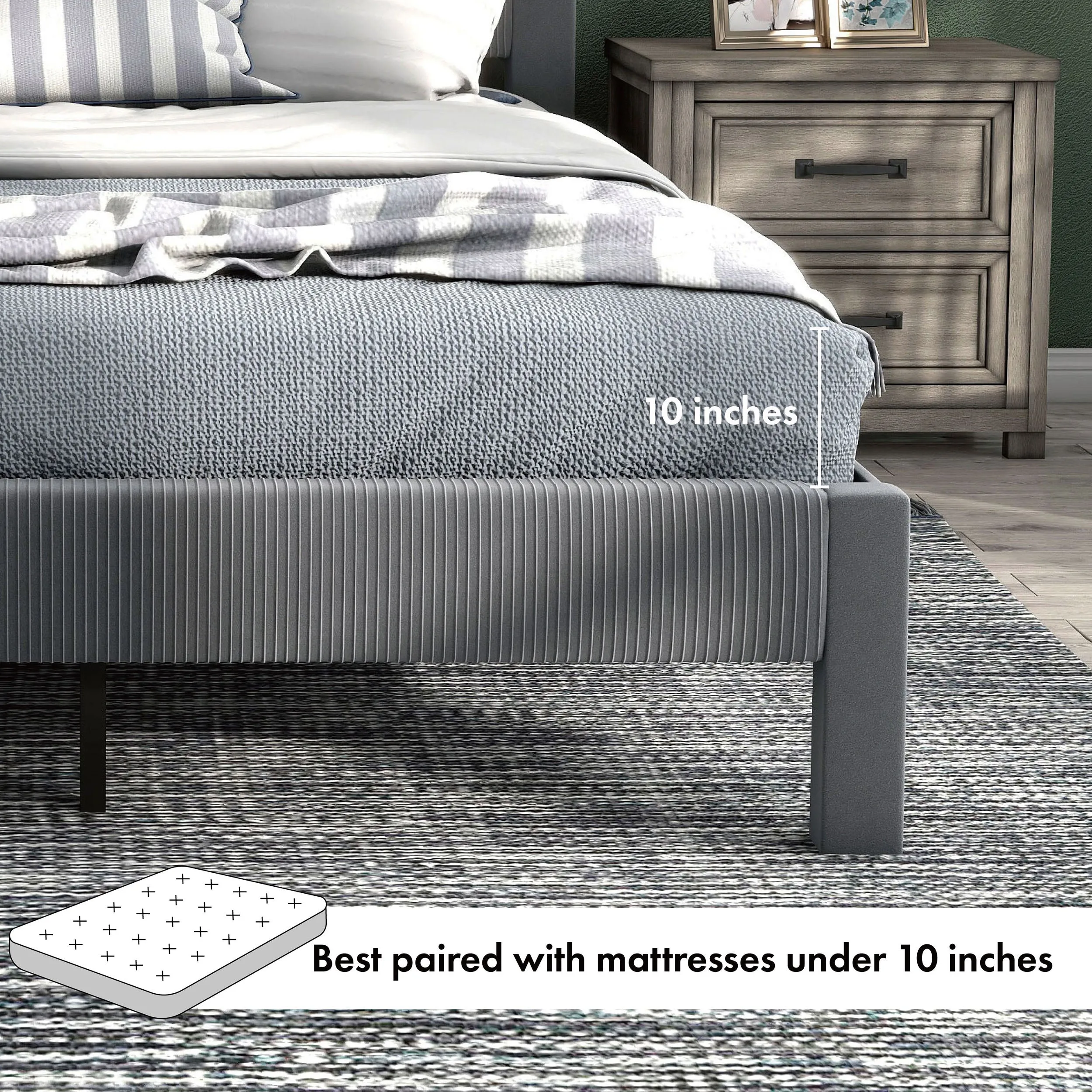 Alyssa Modern Velvet Upholstered Platform Bed with Channel Headboard and Wooden Slats