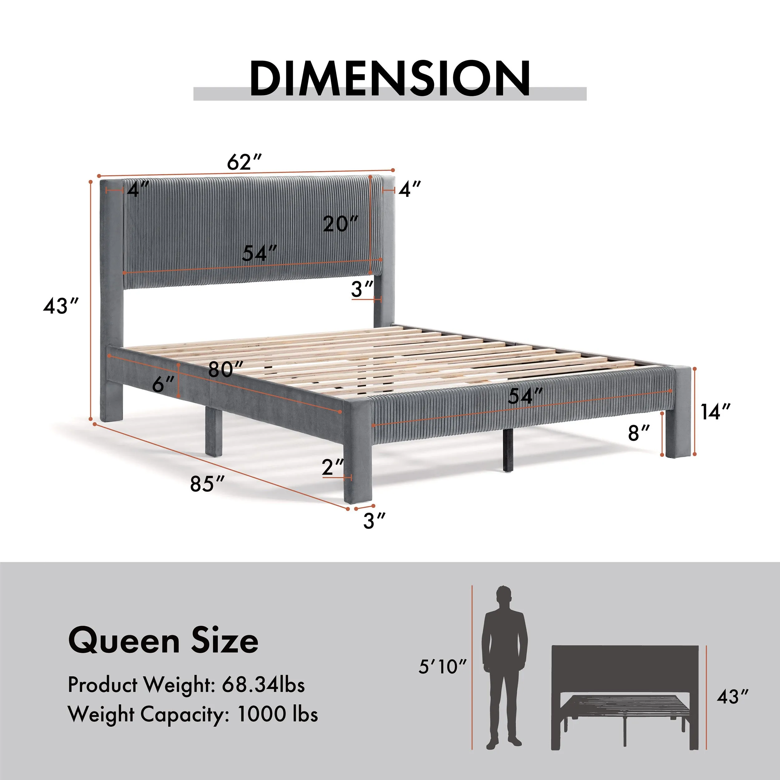 Alyssa Modern Velvet Upholstered Platform Bed with Channel Headboard and Wooden Slats