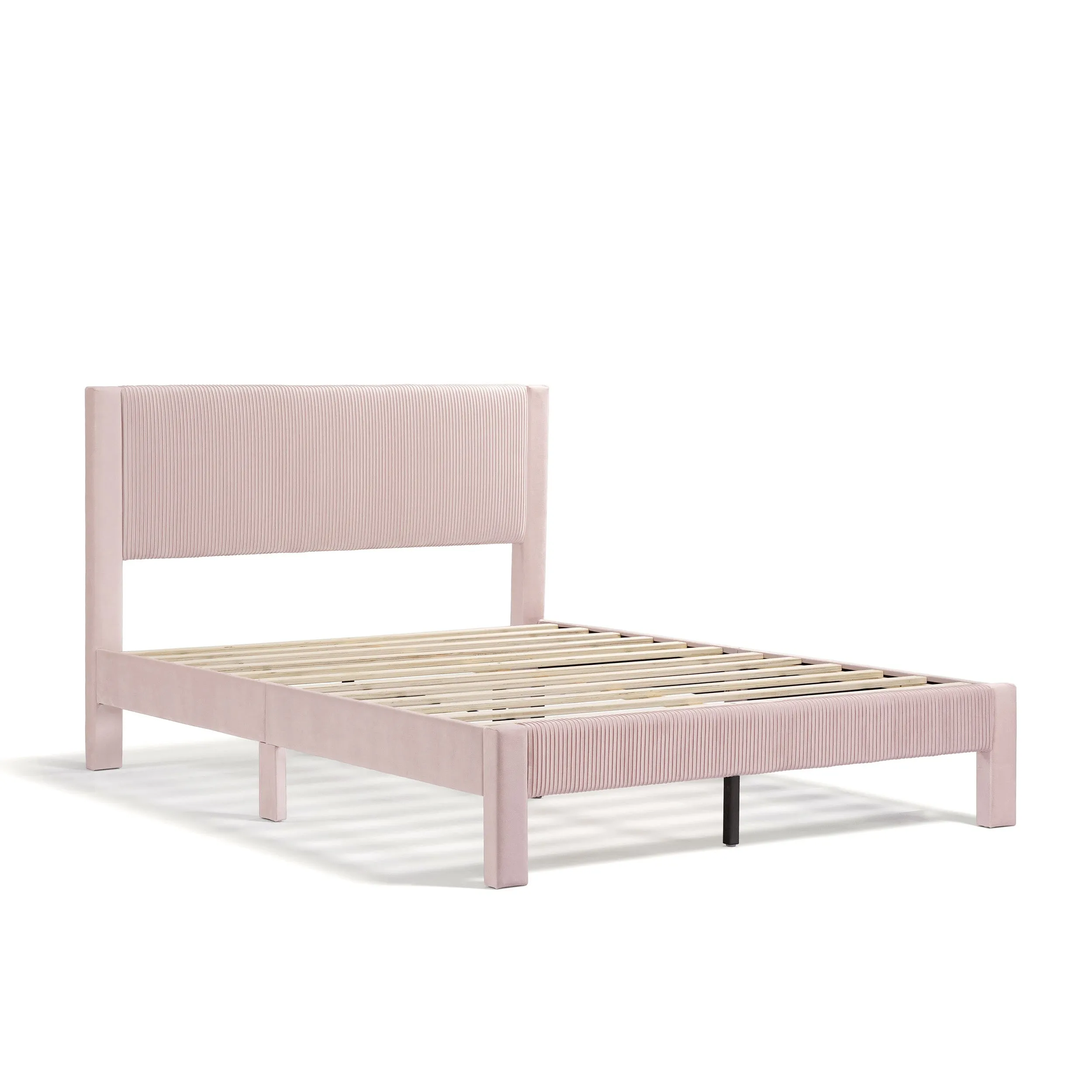 Alyssa Modern Velvet Upholstered Platform Bed with Channel Headboard and Wooden Slats