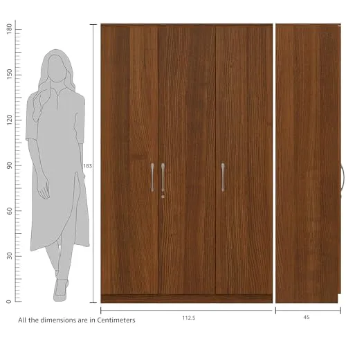 Amazon Brand - Solimo Medusa Engineered Wood 3 Door Wardrobe (Walnut Finish)