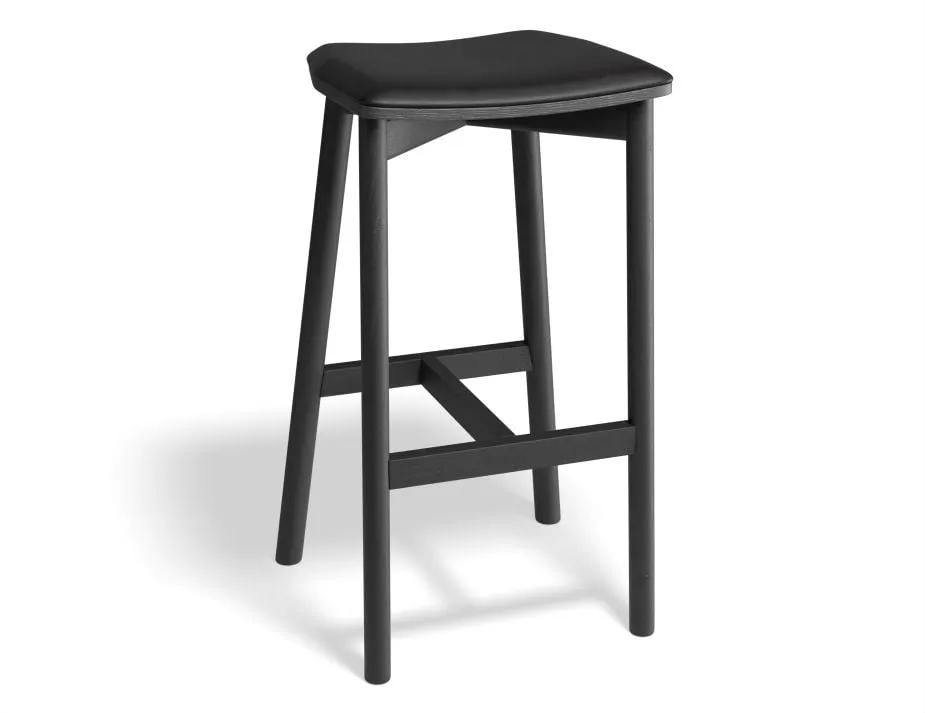 Andi Stool - Black - Backless with Pad - 75cm Seat Height Charcoal Fabric Seat Pad