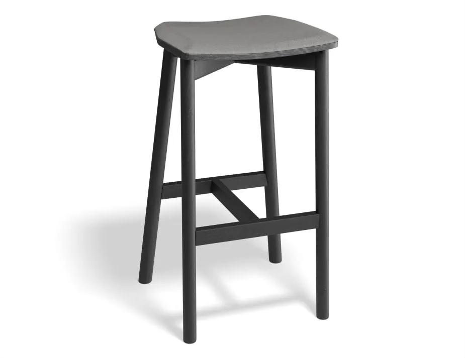 Andi Stool - Black - Backless with Pad - 75cm Seat Height Charcoal Fabric Seat Pad