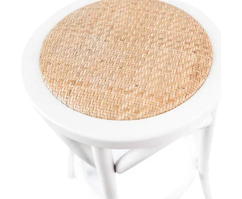 Aster 2pc Round Bar Stools Dining Stool Chair Solid Birch Wood Rattan Seat White