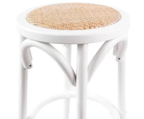 Aster 2pc Round Bar Stools Dining Stool Chair Solid Birch Wood Rattan Seat White