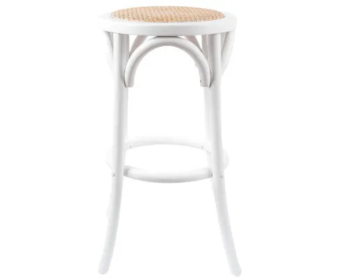 Aster 2pc Round Bar Stools Dining Stool Chair Solid Birch Wood Rattan Seat White