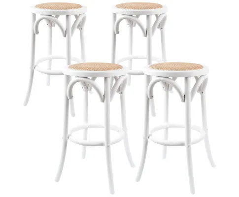 Aster 4pc Round Bar Stools Dining Stool Chair Solid Birch Wood Rattan Seat White