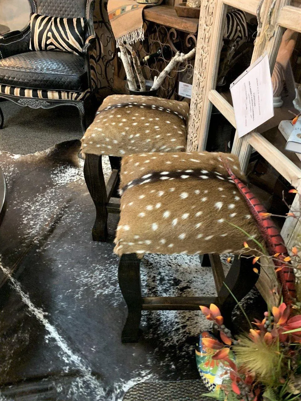 Axis Deer Hide Upholstered Bar Stool