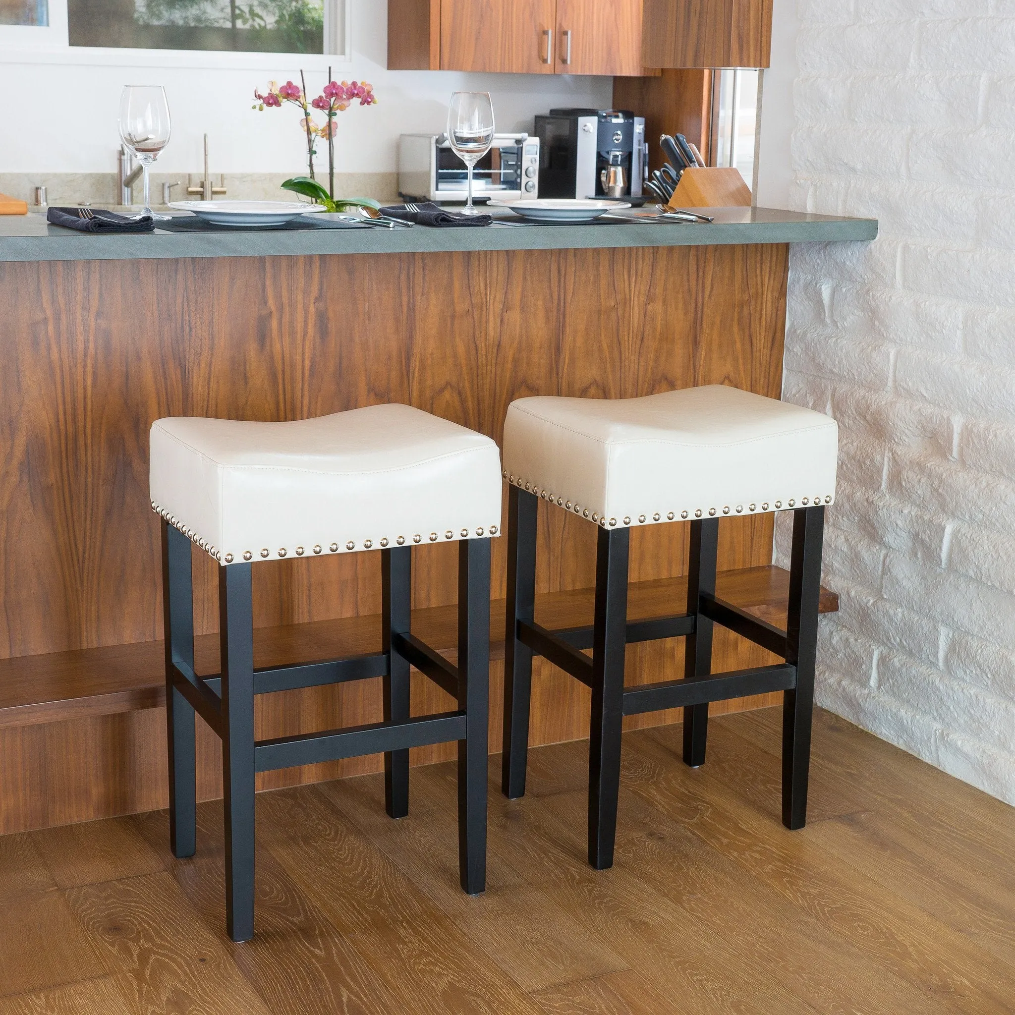 Backless Leather Counter and Bar Stool, Set of 2 - NH635832