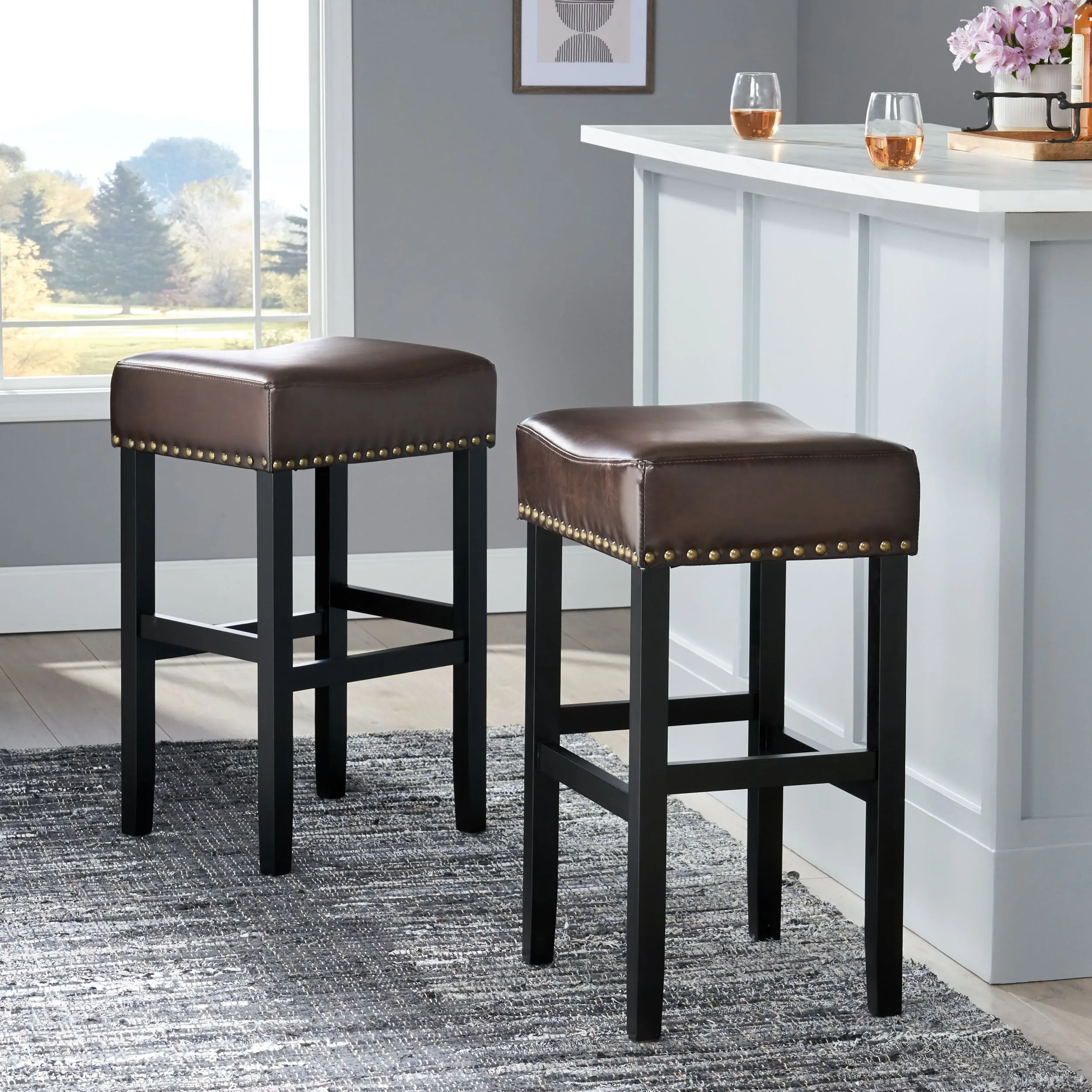 Backless Leather Counter and Bar Stool, Set of 2 - NH635832