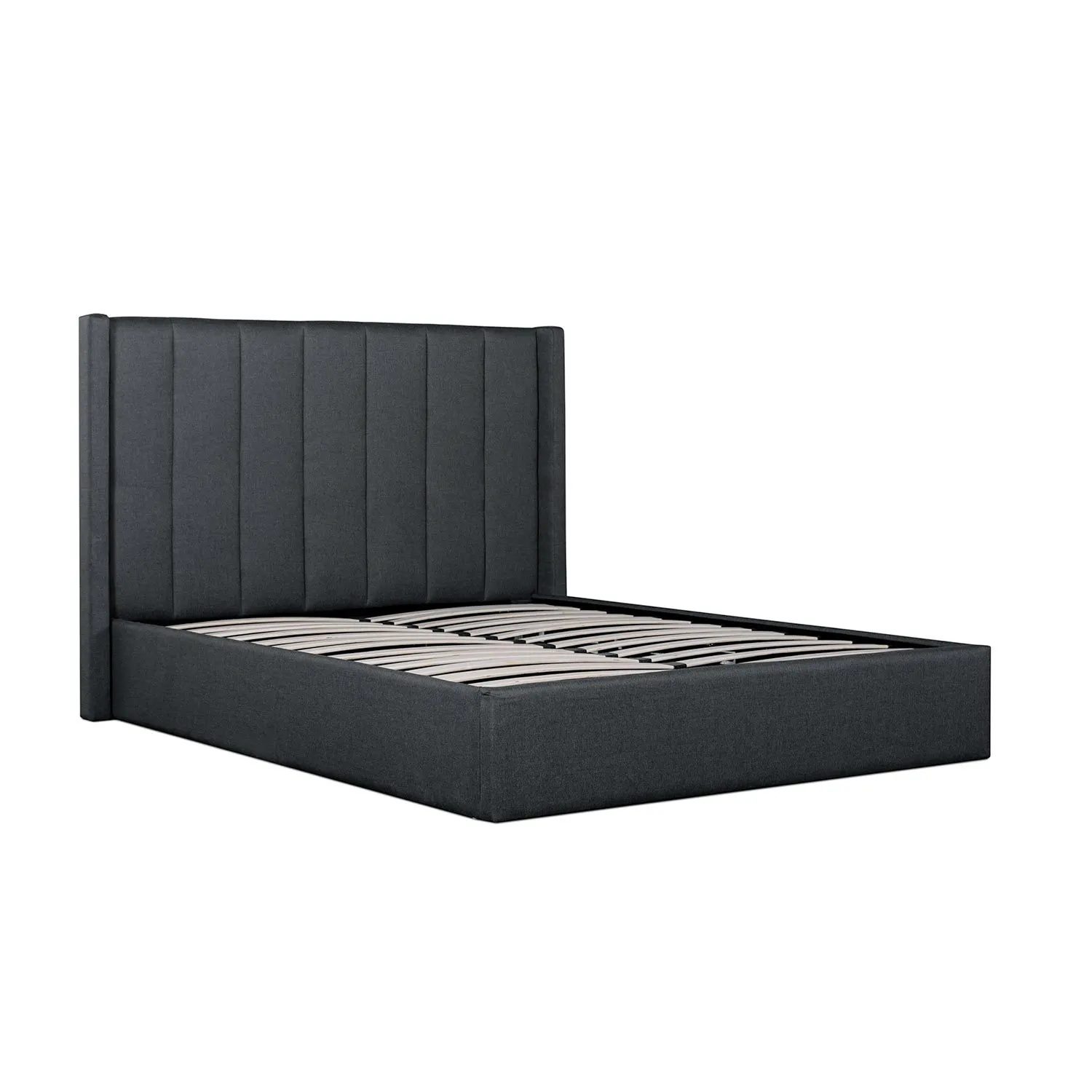 Betsy Fabric King Bed Frame - Charcoal Grey with Storage