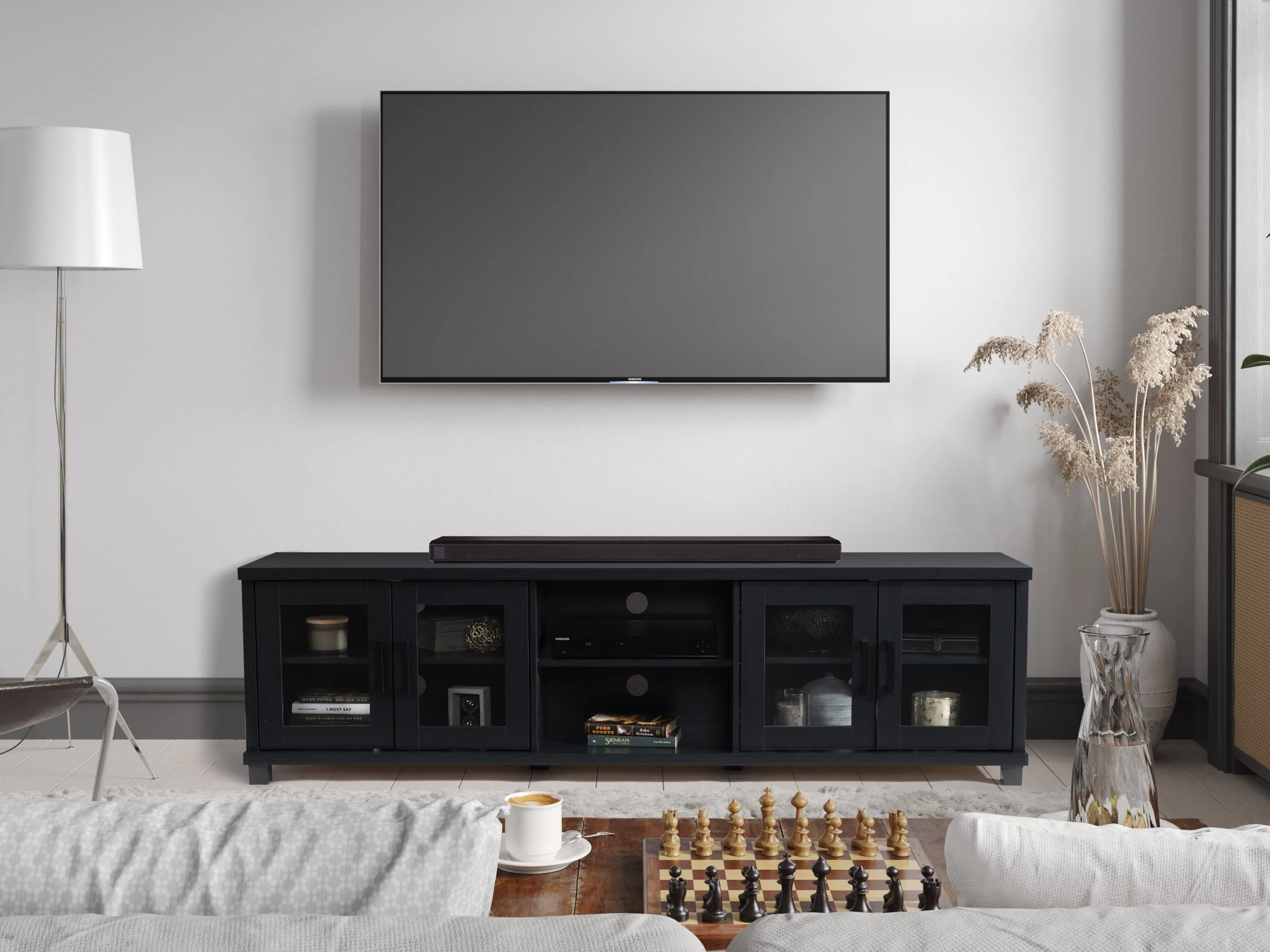 Black TV Bench for TVs up to 95 Inches